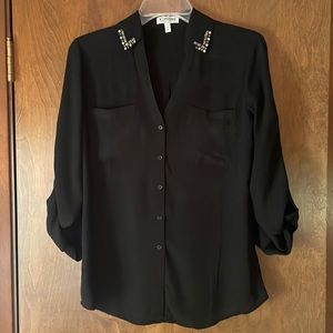 Express Portofino Black Buttoned Shirt with Rhinestones